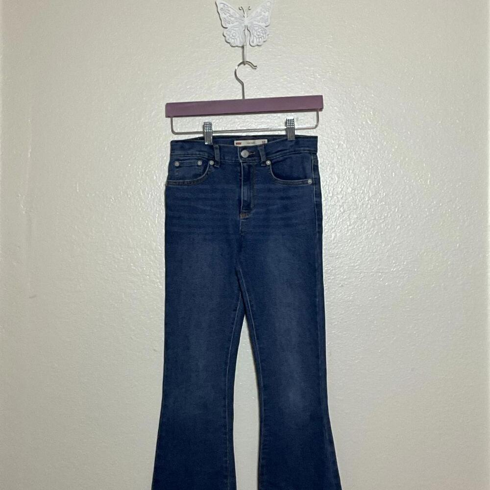 Levi’s Girls Size 12 Dark Wash High Rise Flare Jeans - Stretch Denim